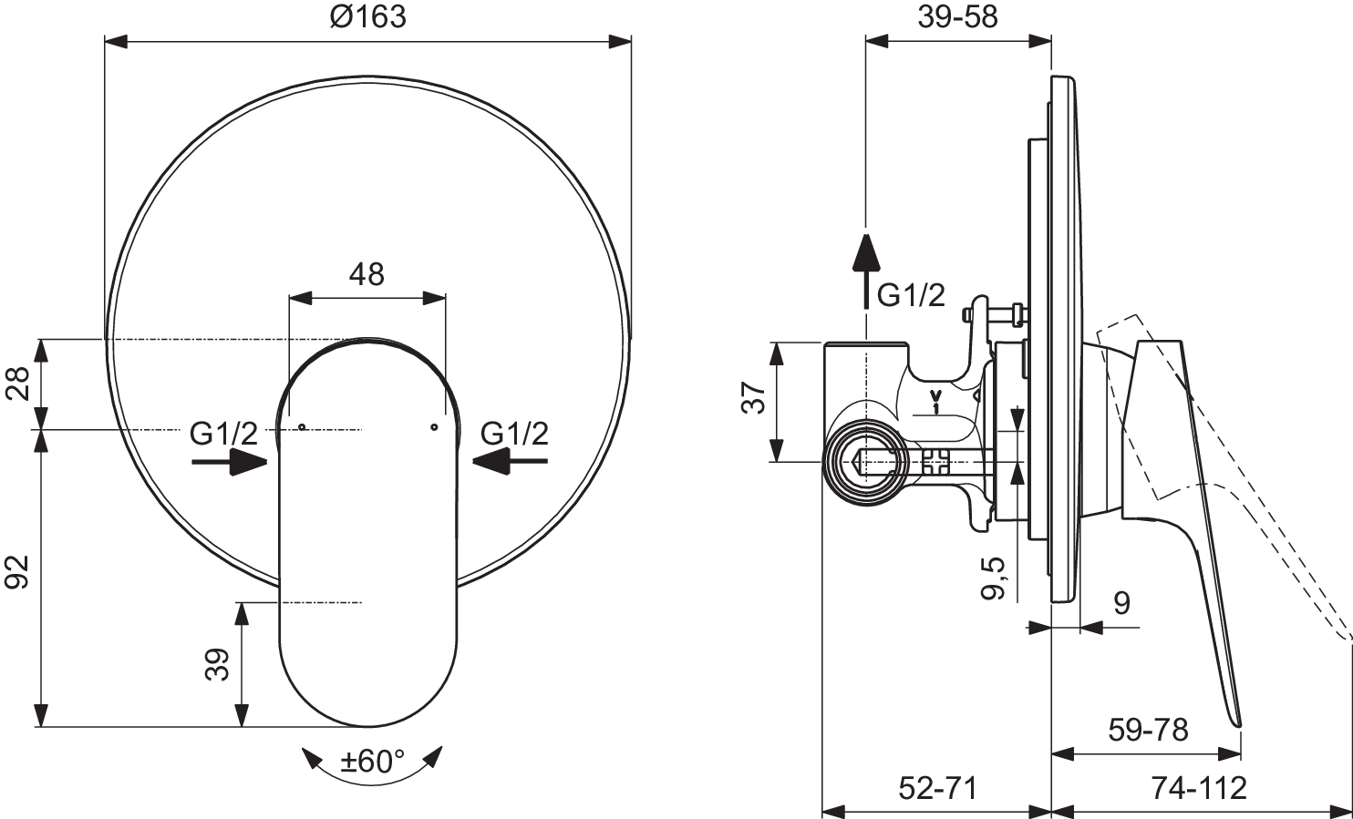 BE022XG techninis brėžinys